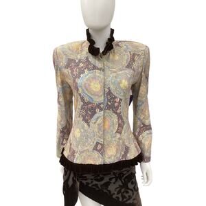 VTG Polatof Blazer Women’s SZ S/M 1980’ Gold Wire Lacey Mesh Overlay Multicolor
